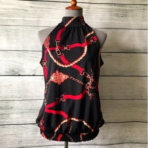 I-N-C: NWOT Sleeveless Mock Neck Print Blouse